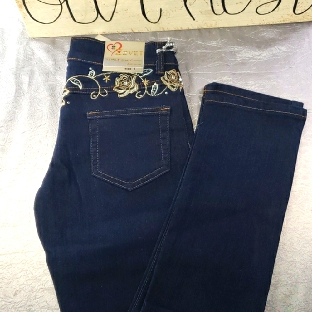 Women's Size 1 Floral Dark Wash Low Rise ZzVet Jeans